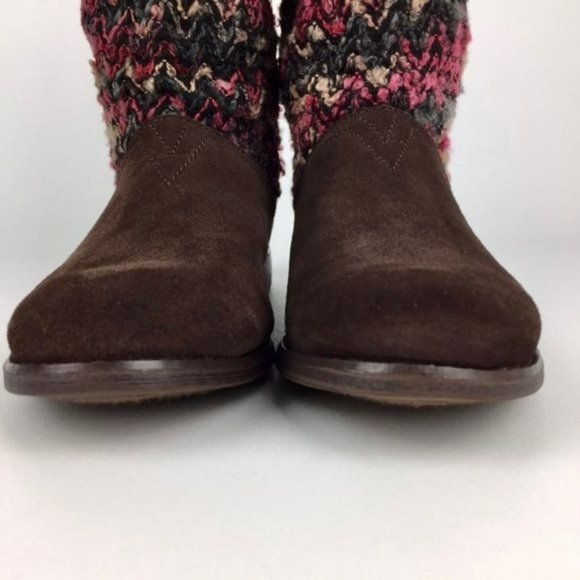 Toms Serra Sweater Slouchy Boot Brown Suede Leather Knit 8 - Picture 6 of 16